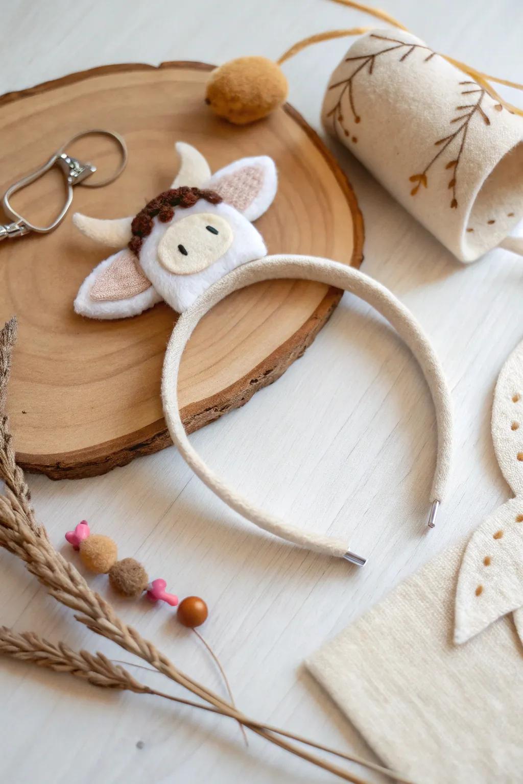 Embrace playful elegance with this enchanting cow-inspired headband, perfect for adding a touch of whimsy to any occasion.