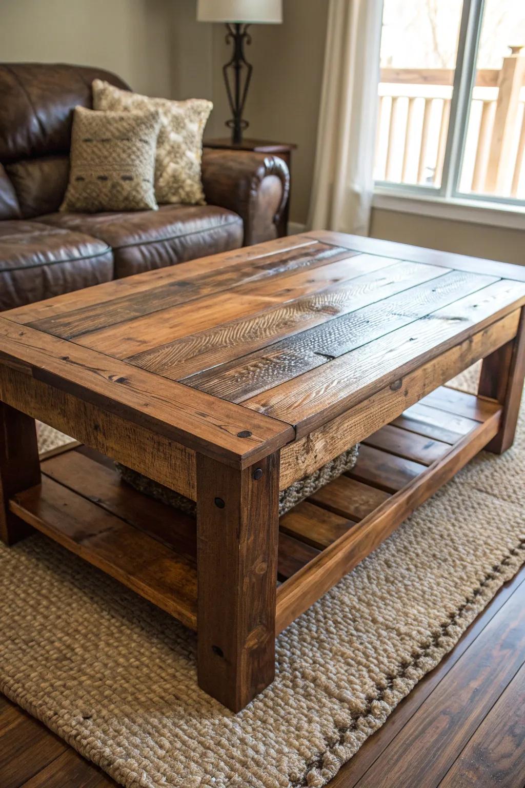 Transform your space with this charming rustic pallet coffee table, a testament to creativity and craftsmanship.