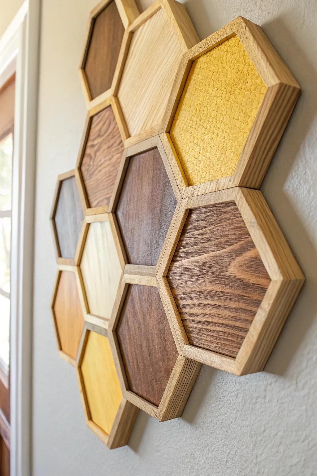 Bring warmth and elegance to your space with this handcrafted hexagon wall art, a perfect blend of minimalist design and natural beauty.