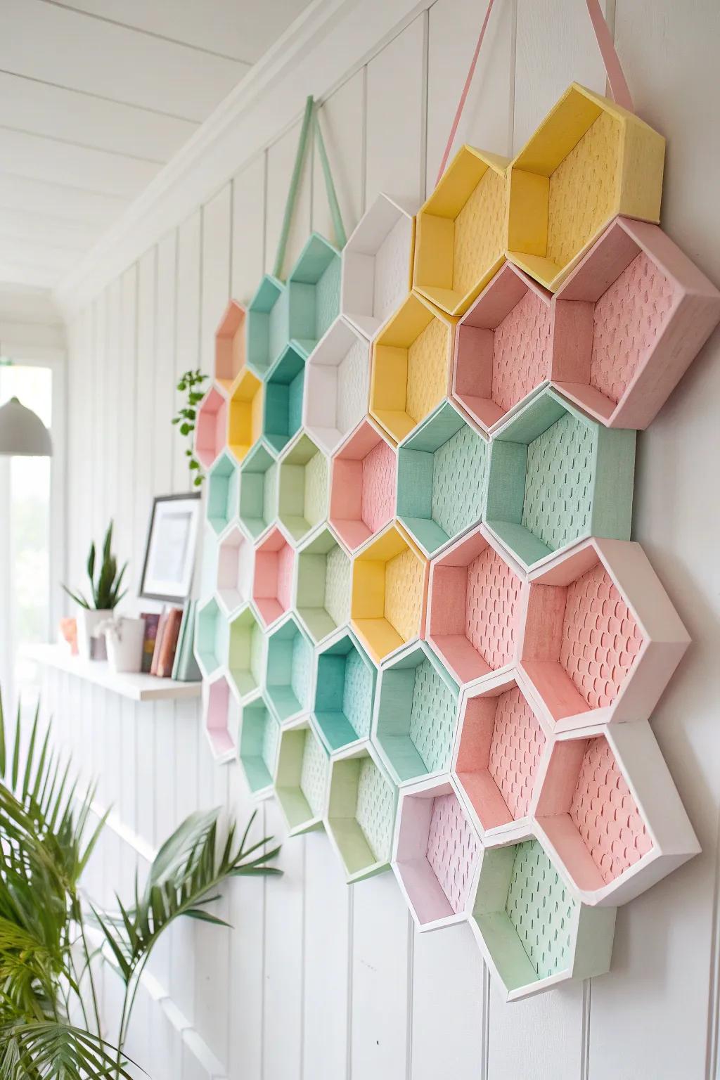 Elevate your space with this charming paper honeycomb art, a perfect blend of color and simplicity!