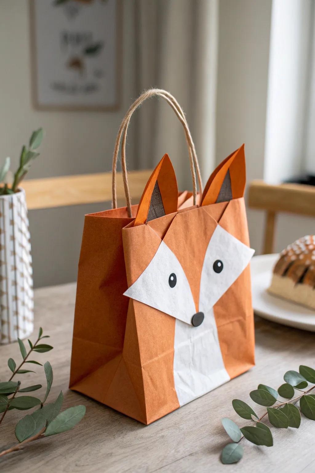 Unleash your creativity with this adorable fox-themed paper bag, where simplicity meets playful craftsmanship.