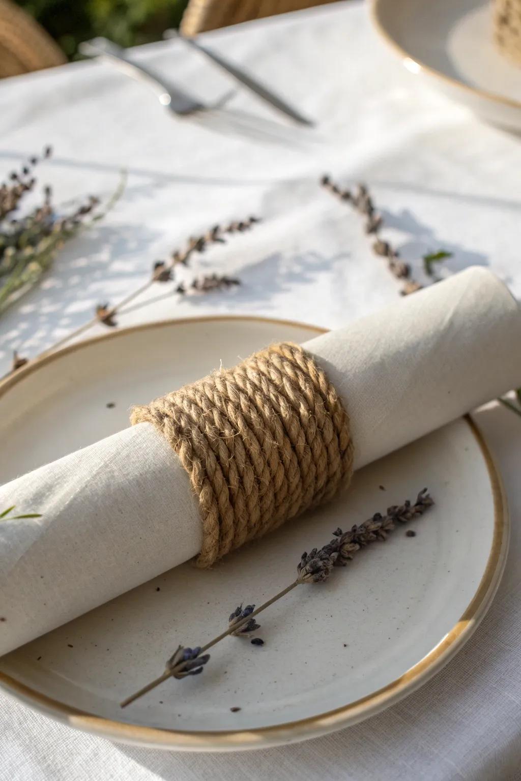 Embrace rustic elegance with handcrafted rope napkin rings, perfect for your minimalist table setting.