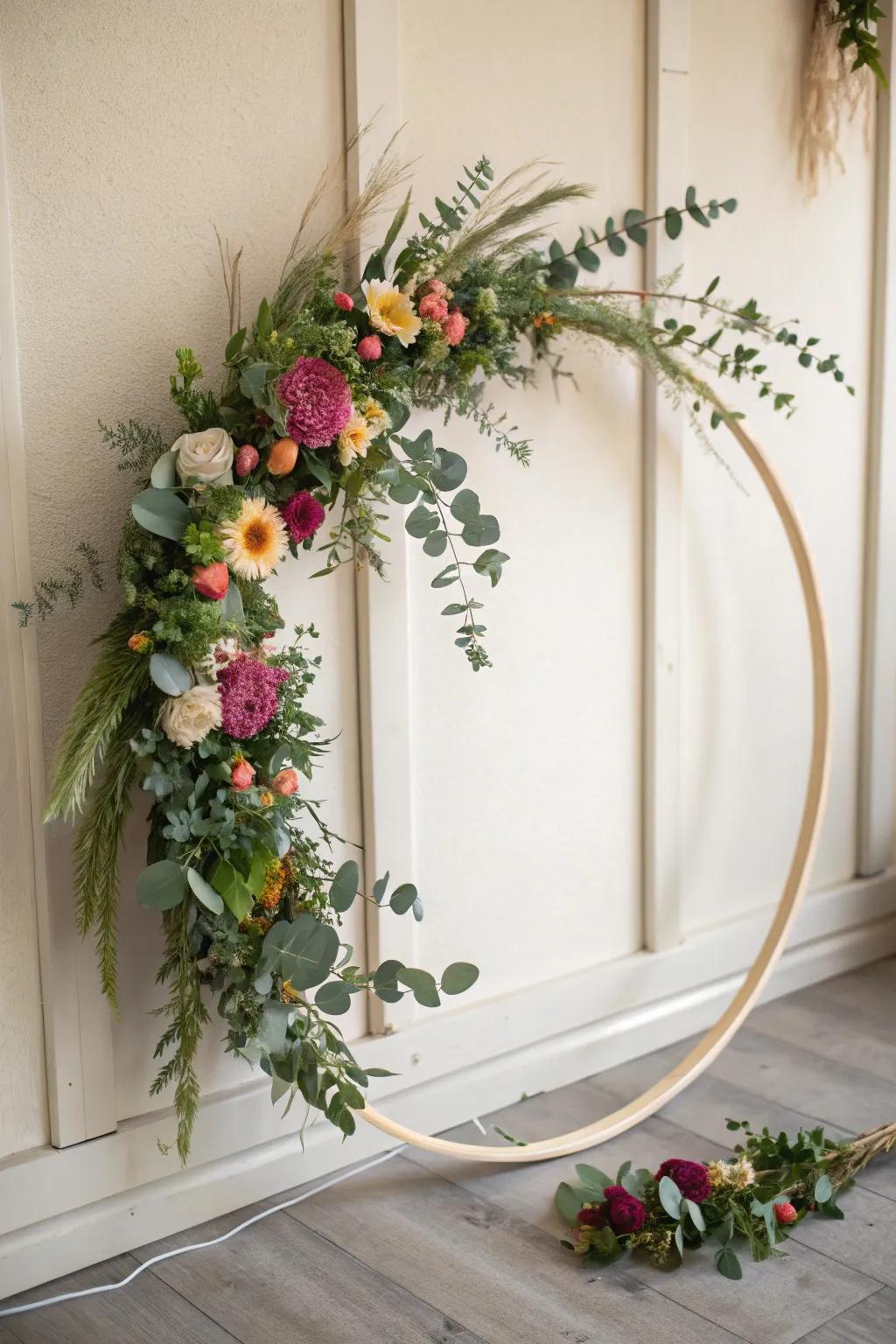 Transform your space with an elegant oversized hoop wreath, a perfect blend of minimalism and boho charm.