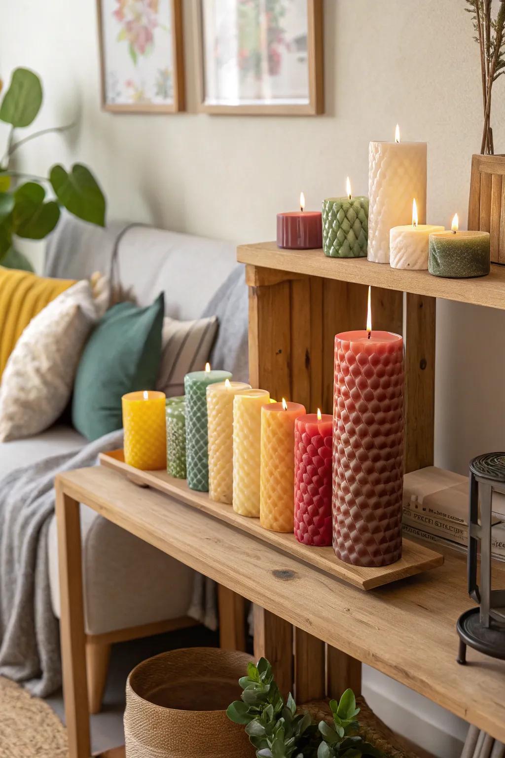 Handmade candles add a personal touch to cozy home settings.