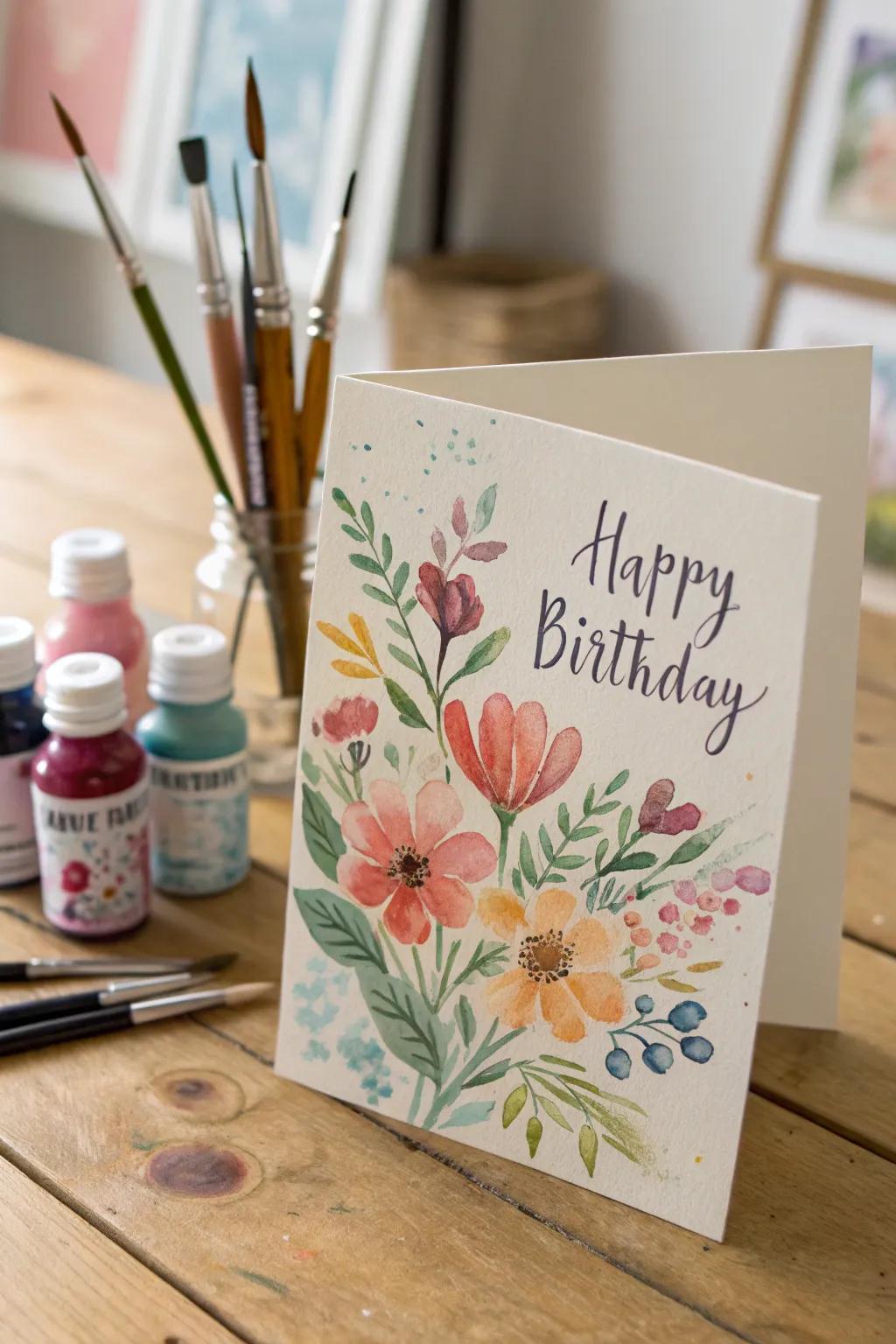 A beautiful floral watercolor birthday card.