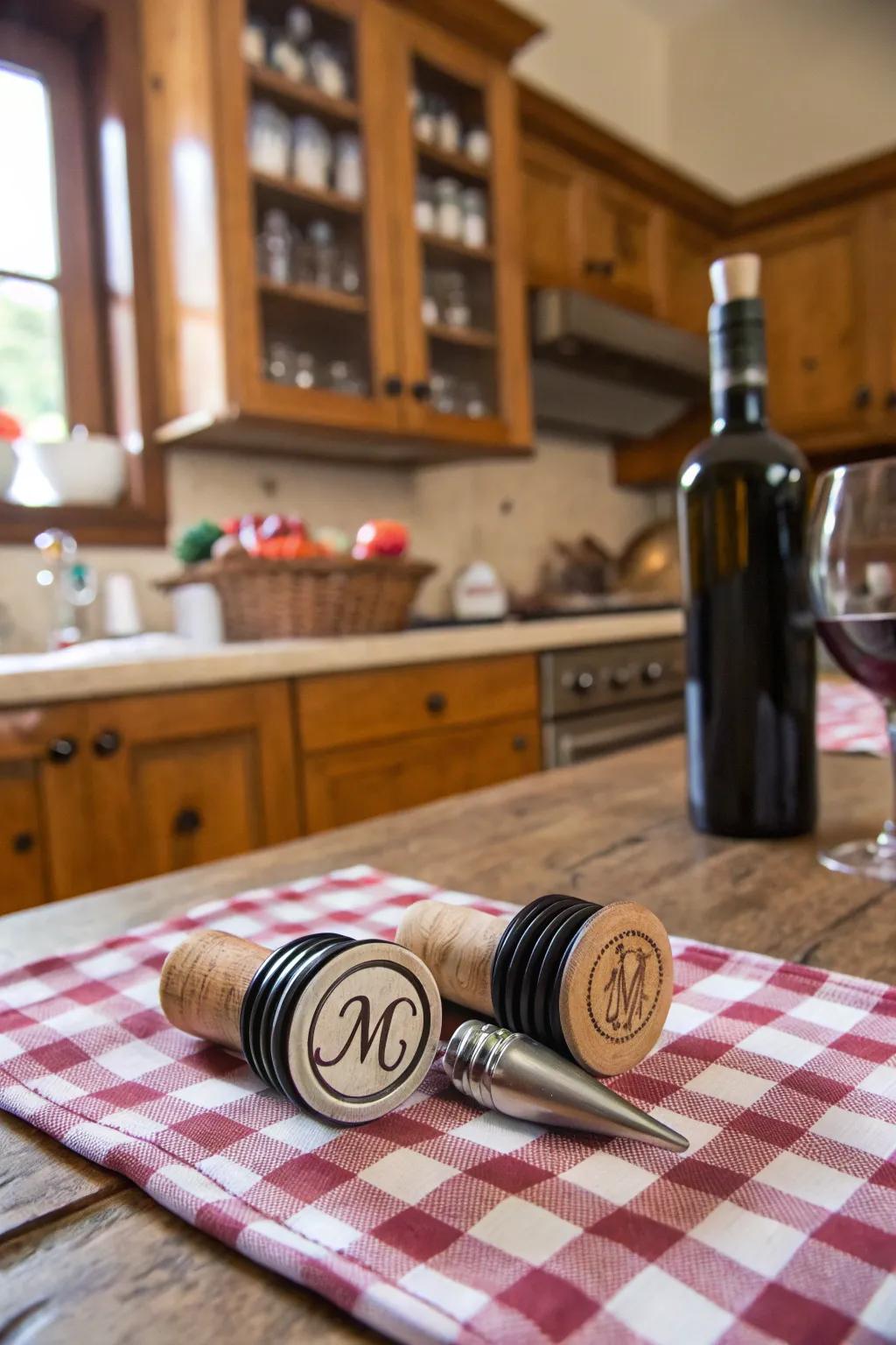 Elegant personalized wine stoppers make a lasting impression.