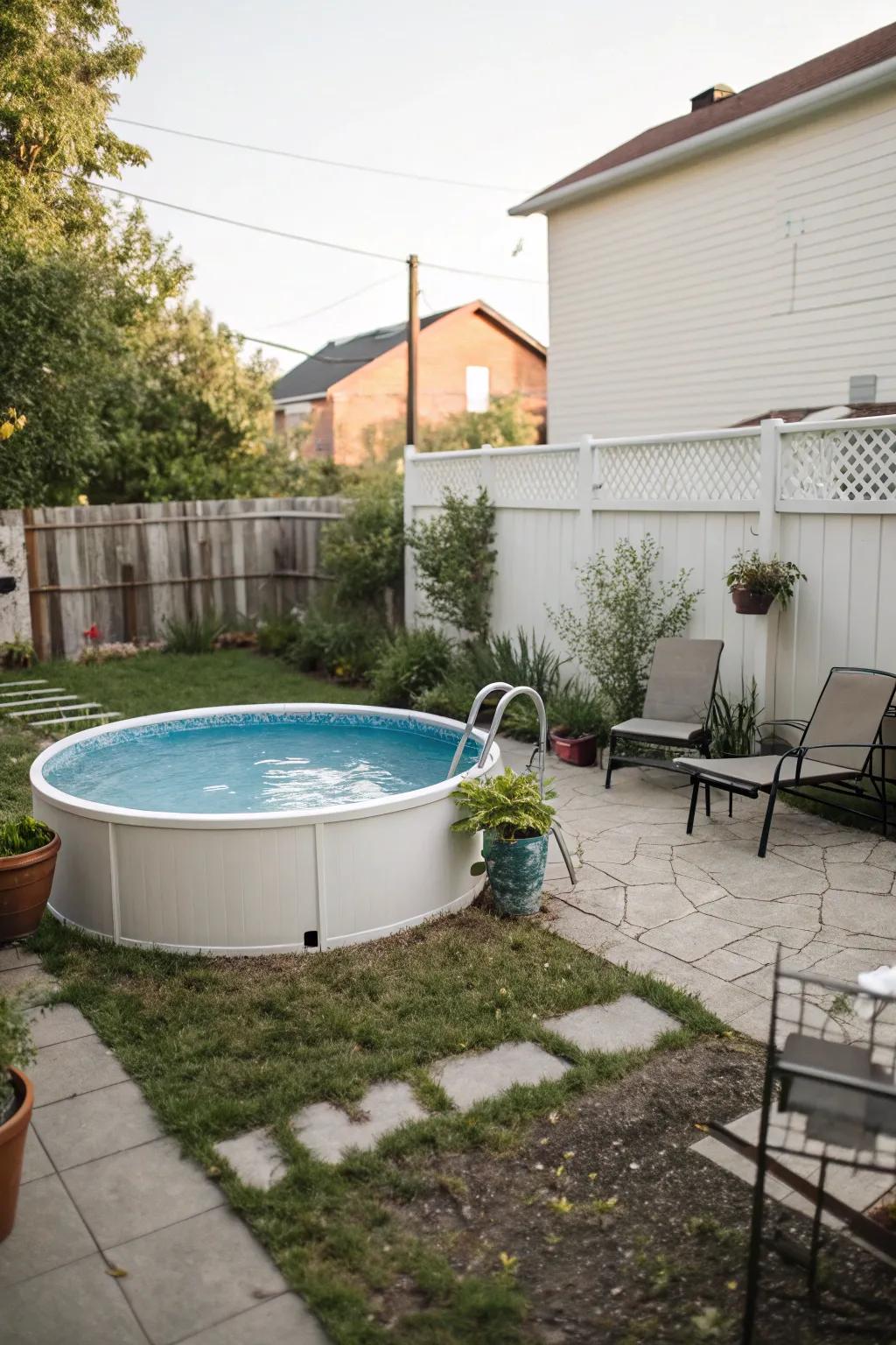 A compact circular pool is perfect for small spaces.