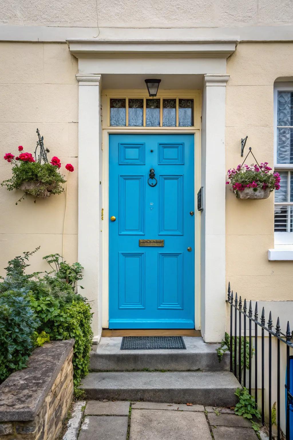 A vibrant door color adds a splash of personality to your entryway.