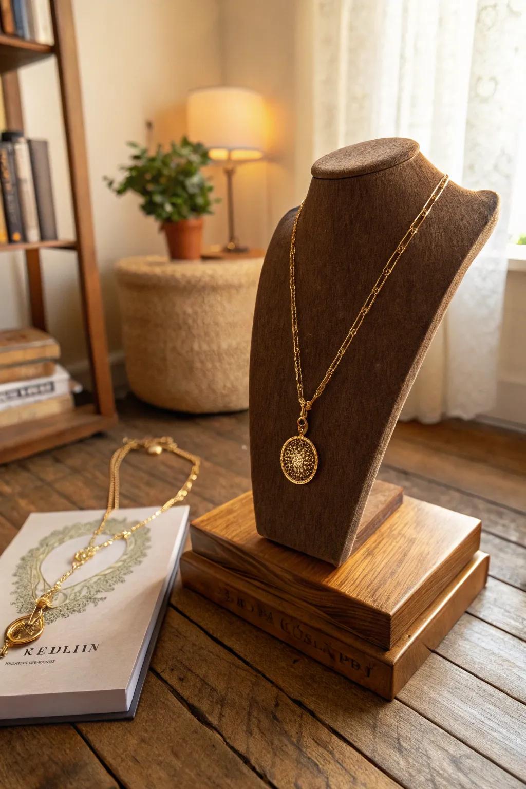 A personalized necklace adds a touch of elegance and sentiment.