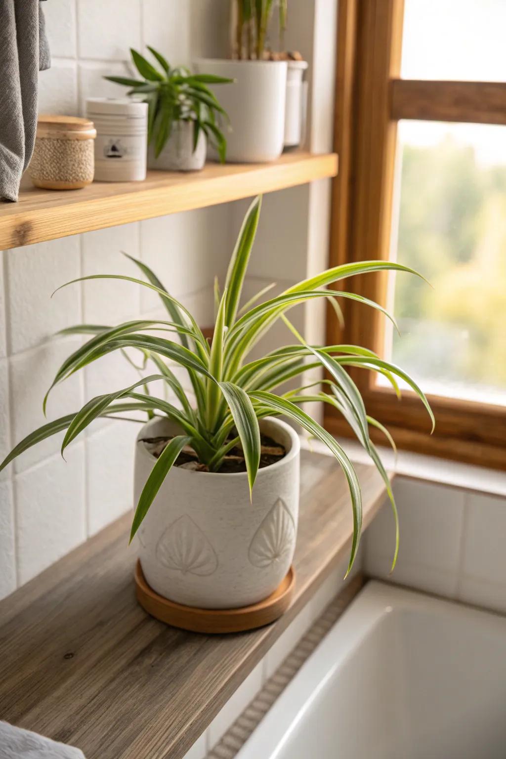 A spider plant adds a touch of greenery to any bathroom.