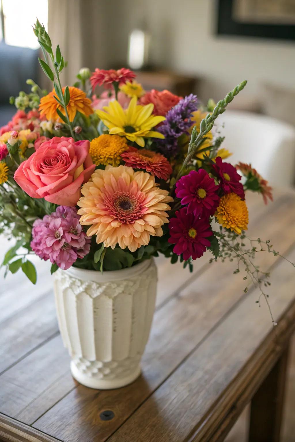 A vibrant floral centerpiece reflecting a loved one's favorite blooms.