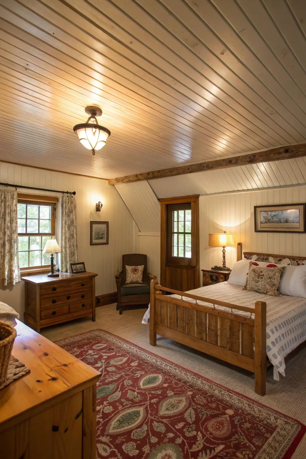 Beadboard ceilings create a timeless, cottage-like atmosphere.