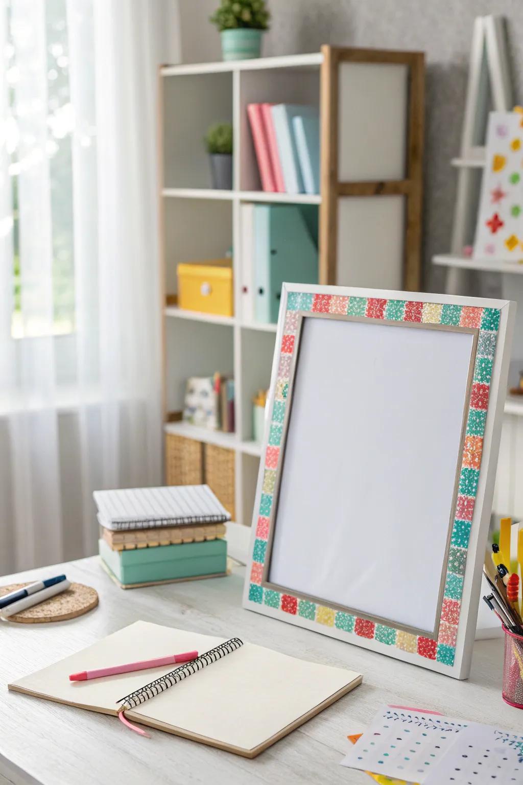 Decorative tape can add a charming border to your dry erase board.