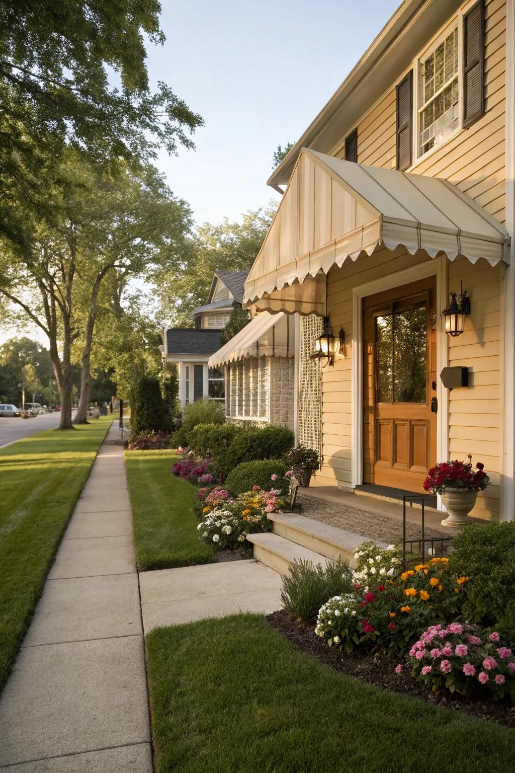 A classic awning provides both style and function to this home.