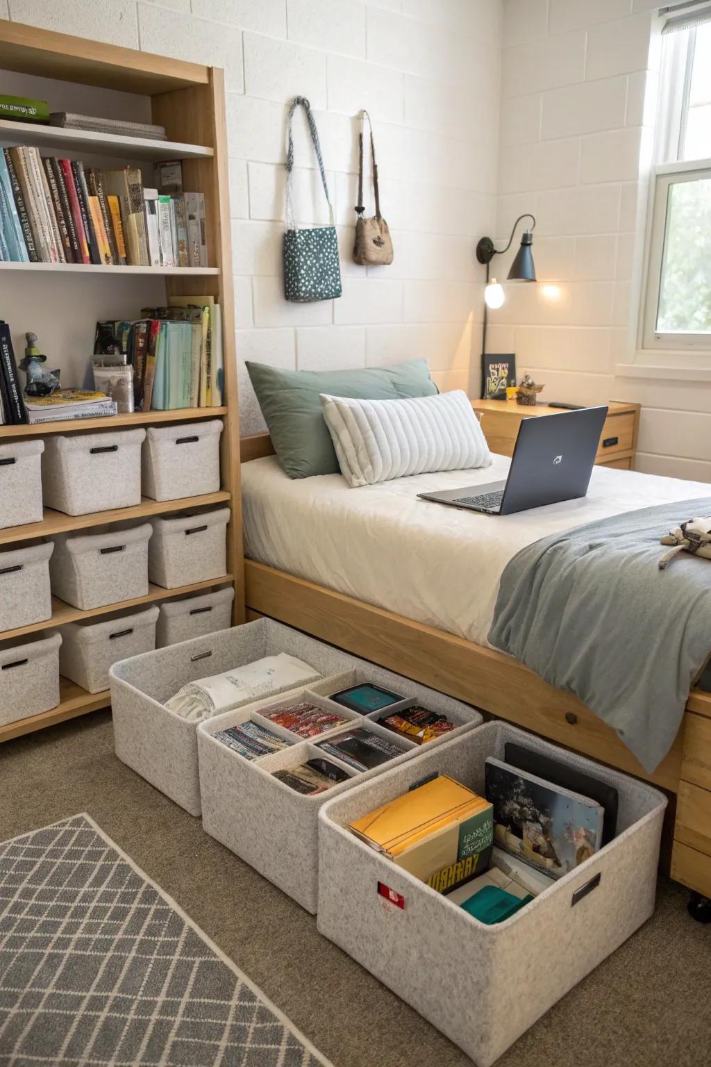 Maximize space with under-bed storage solutions.