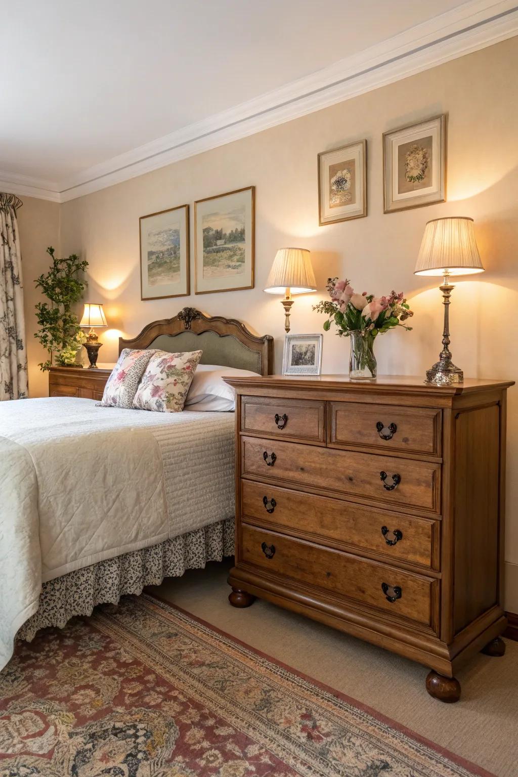 A classic dresser adds timeless elegance to any bedroom.