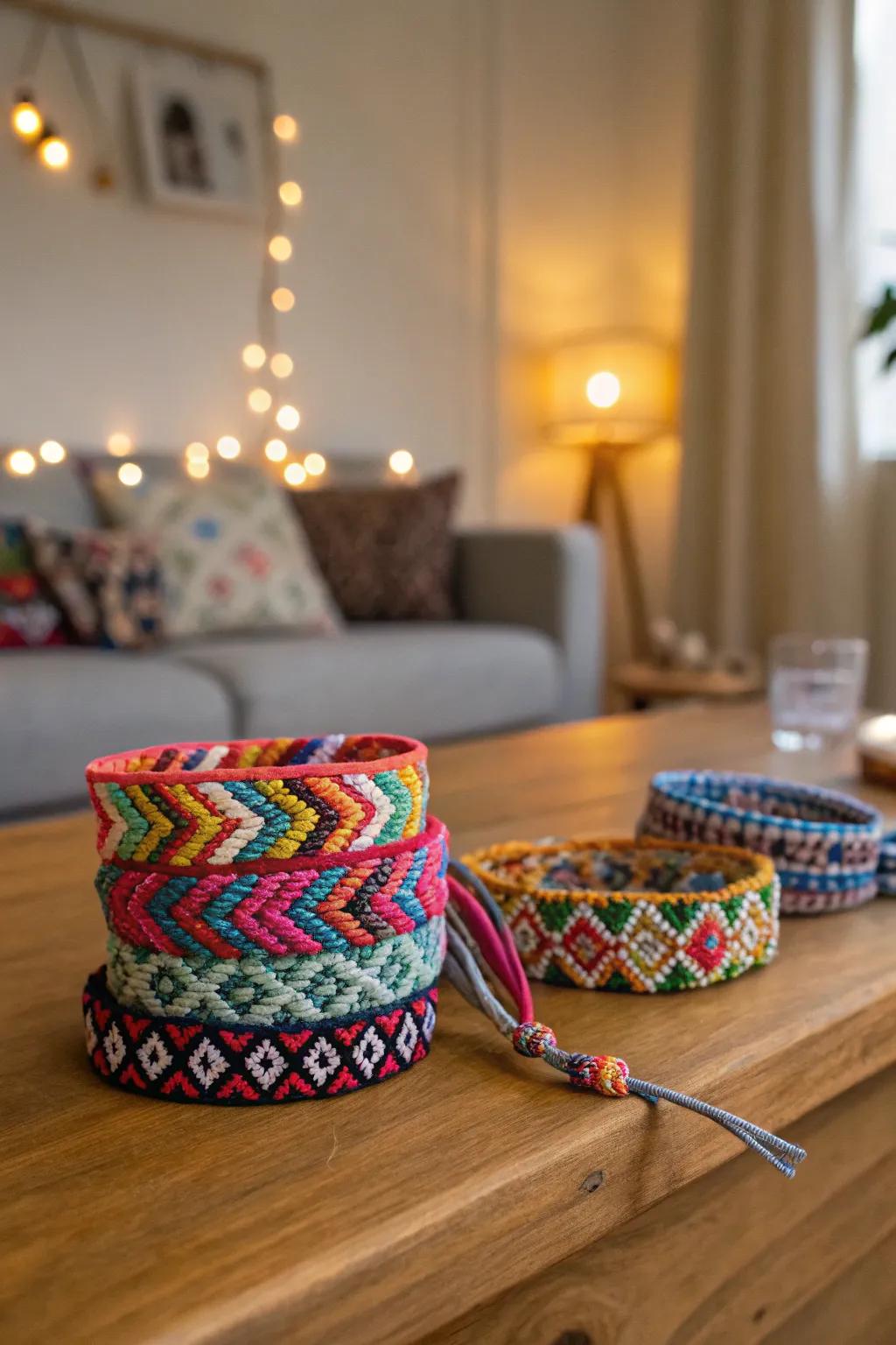 Colorful DIY friendship bracelets ready to gift.