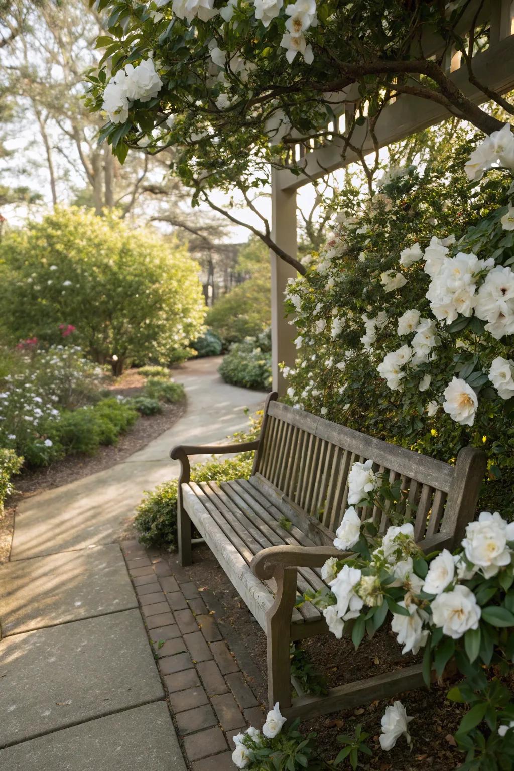 Create a cozy retreat with gardenias for a tranquil escape.