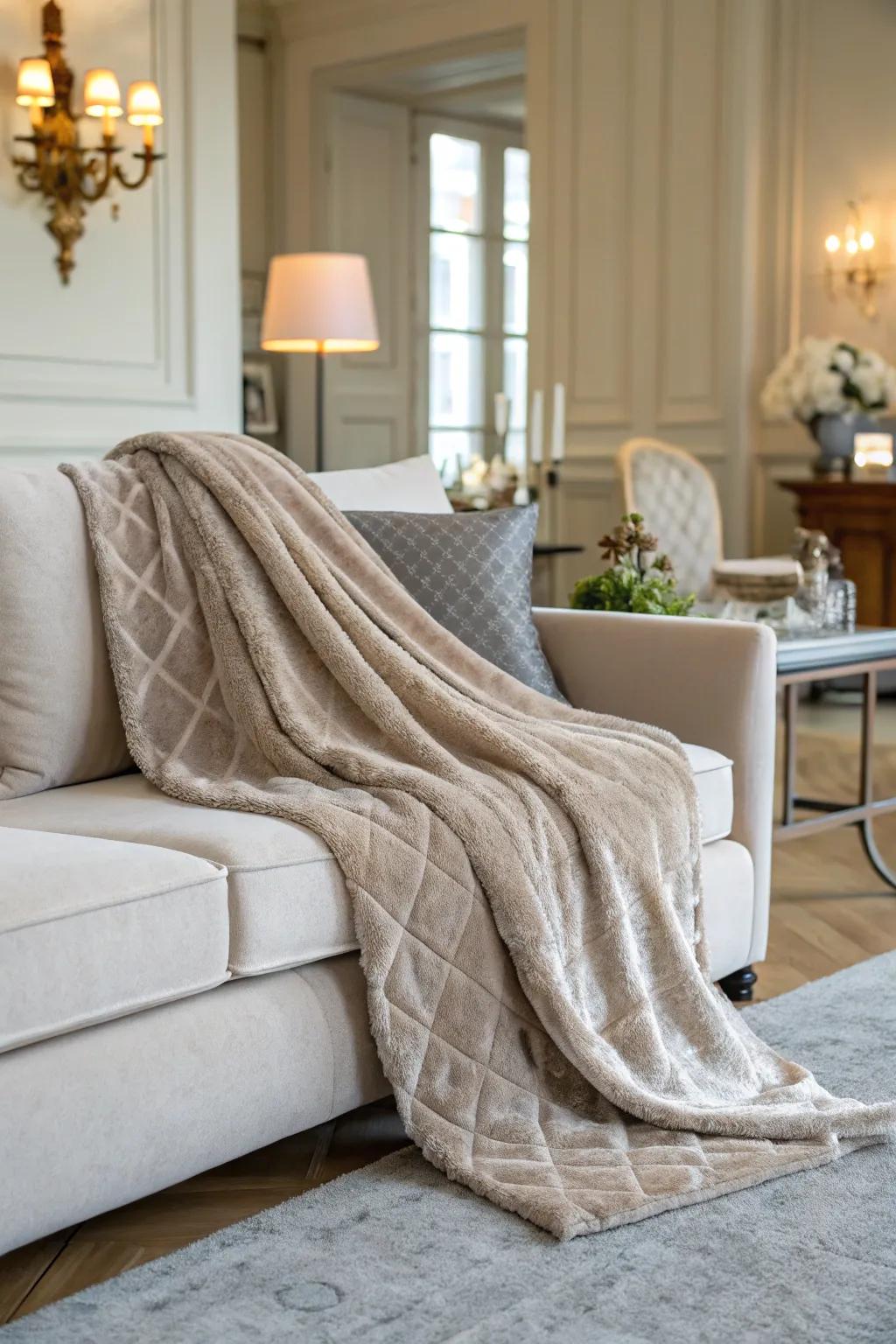 A luxurious throw blanket adds warmth and style.