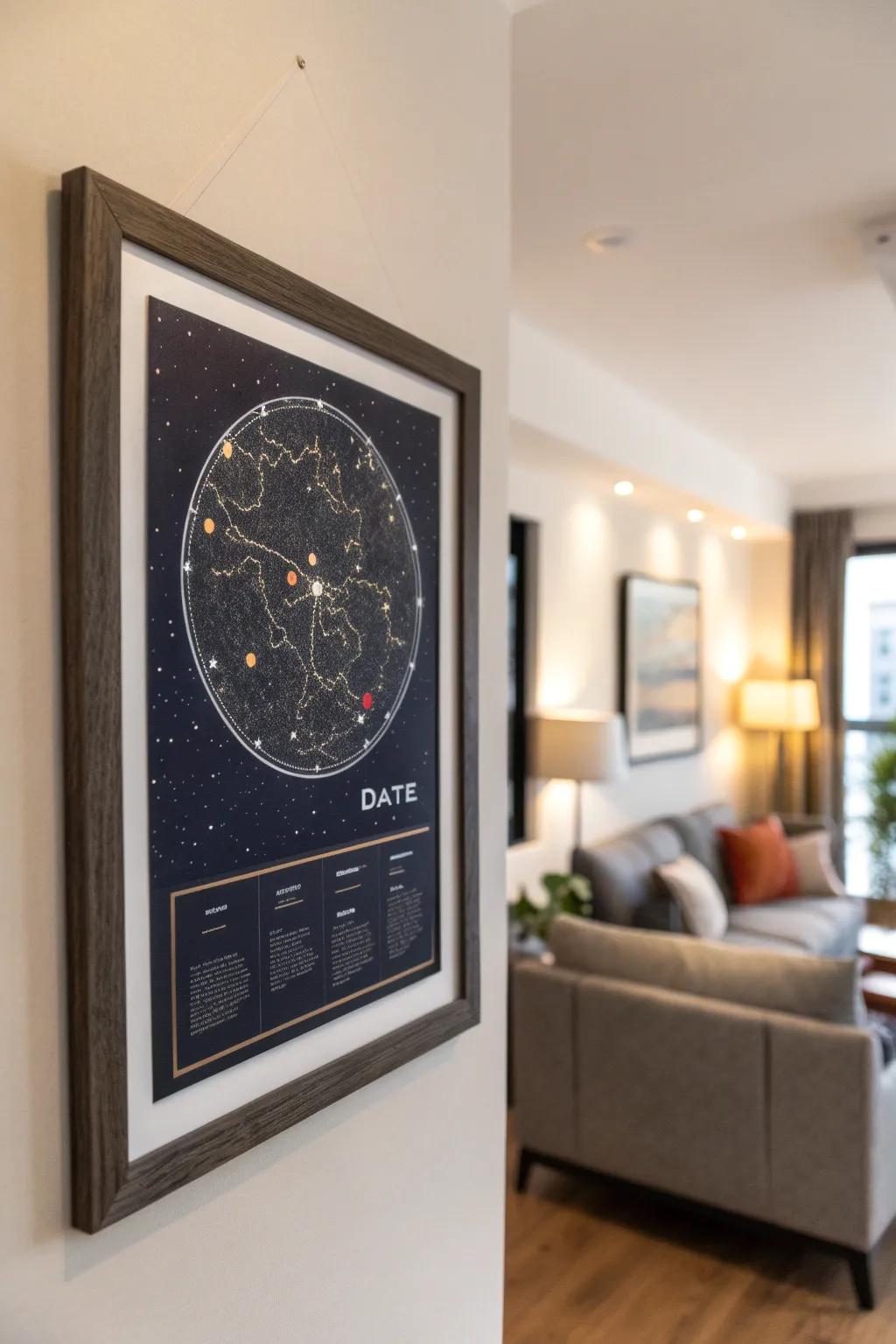 A custom star map immortalizes a special night in the stars.