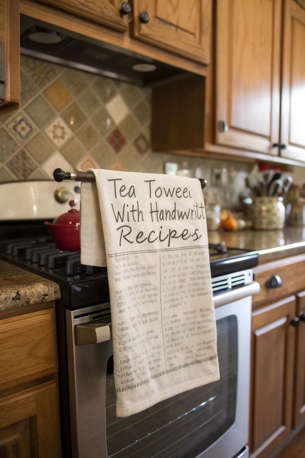 A touch of nostalgia for the kitchen: personalized recipe tea towels.