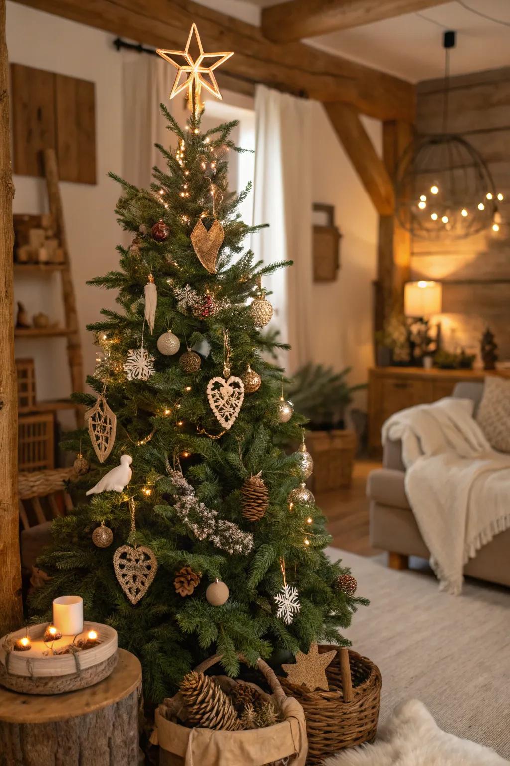 A nature-inspired Christmas tree that brings the beauty of the outdoors inside.