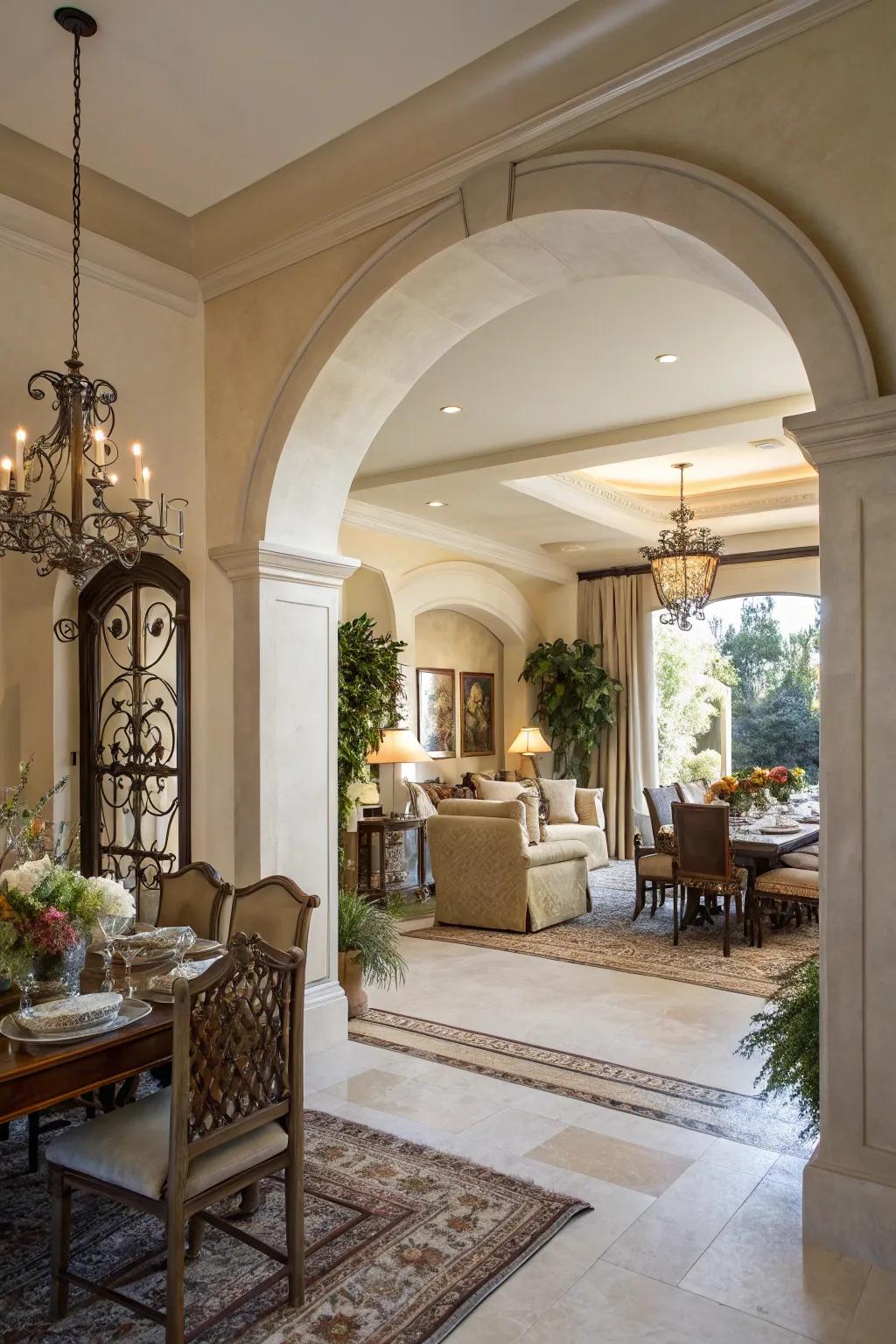 Archways create an elegant transition between rooms with a touch of classic charm.