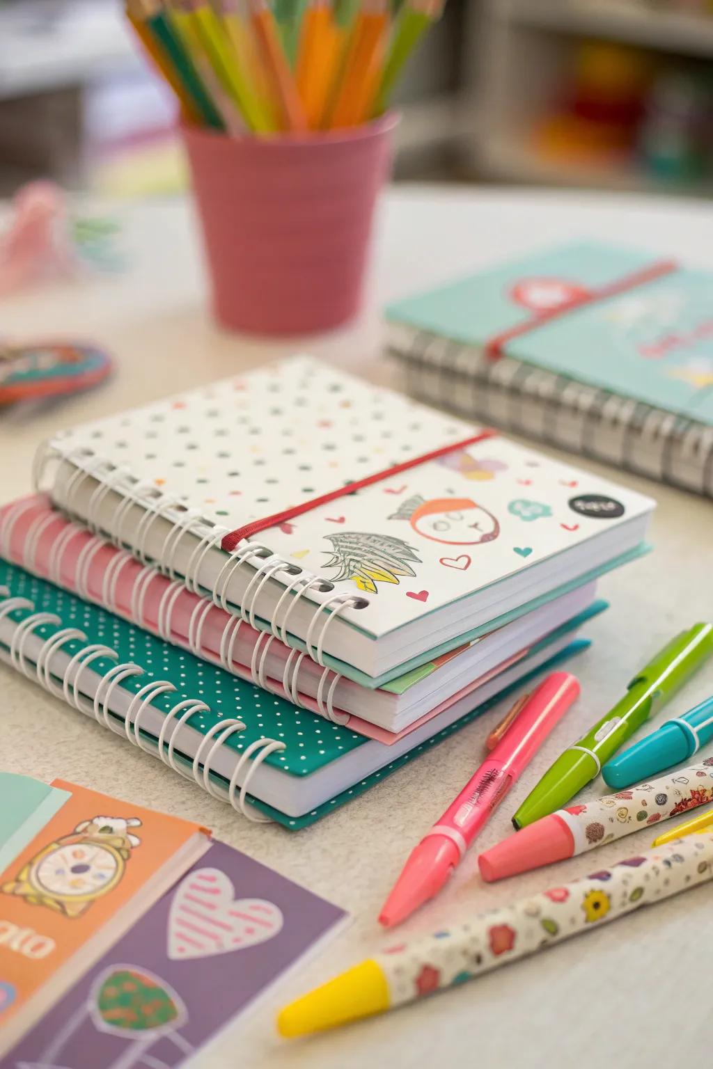 Personalized mini notebooks make for creative and personal party favors.