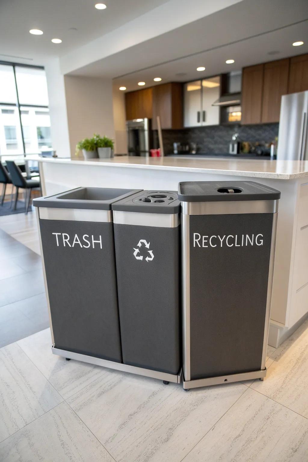 A dual-compartment trash can for easy waste sorting.