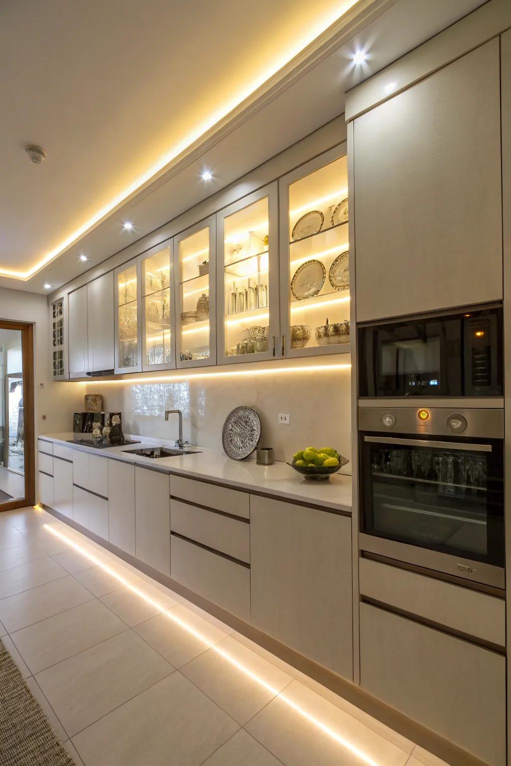 Brighten your kitchen with LED under-cabinet lighting.