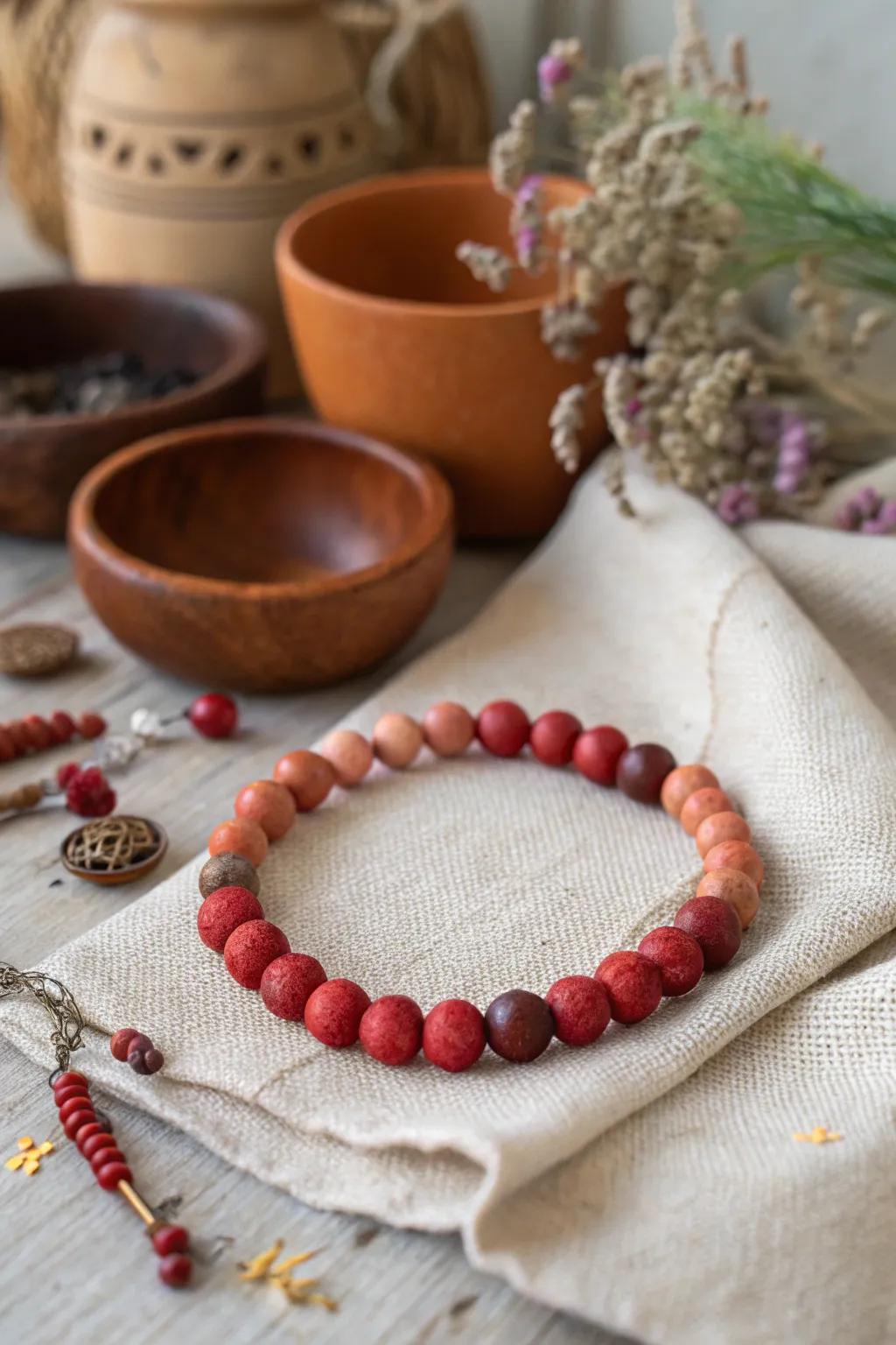 Ombre red clay beads create a stunning gradient effect.