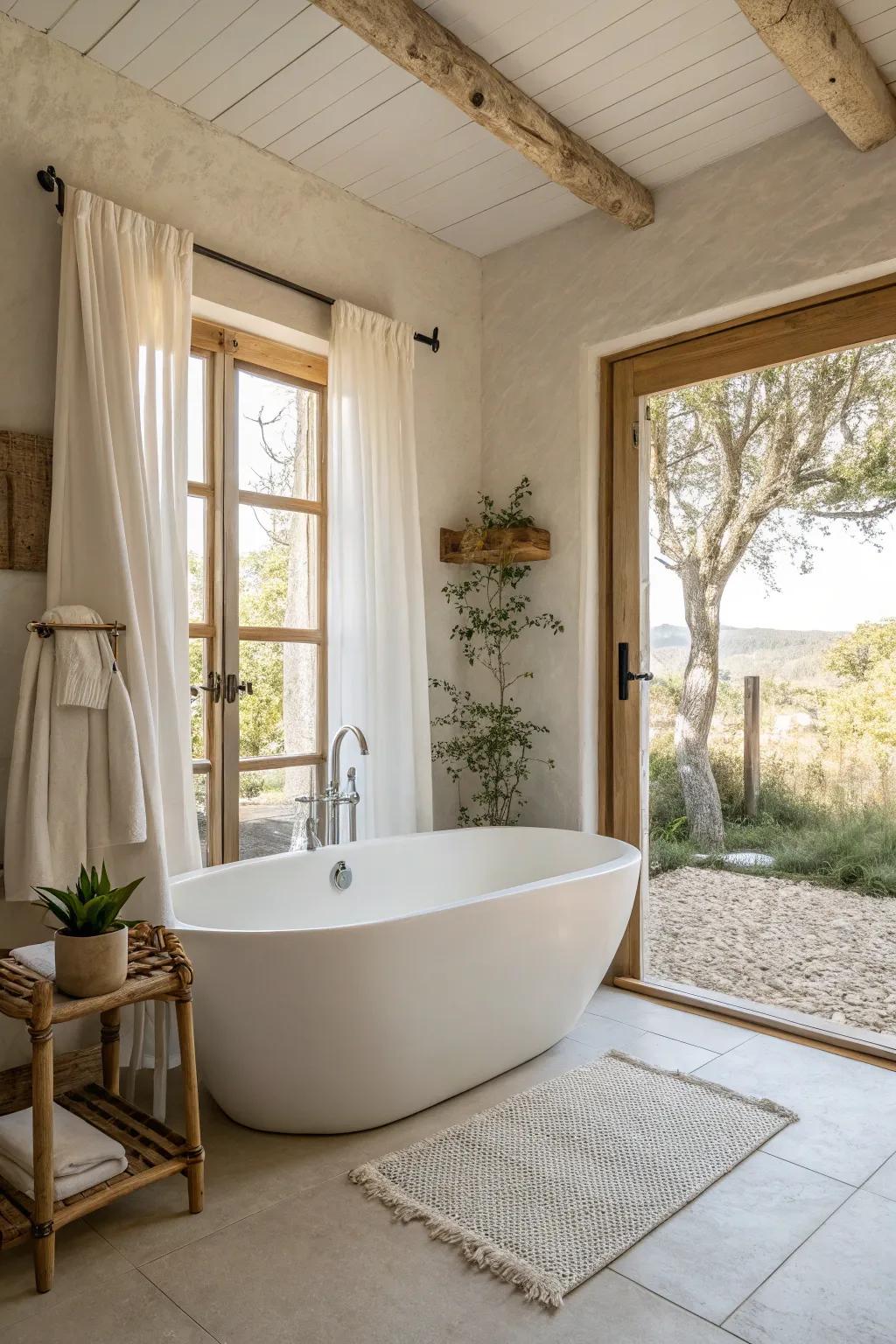 A freestanding tub can be a bold centerpiece in a compact bathroom.