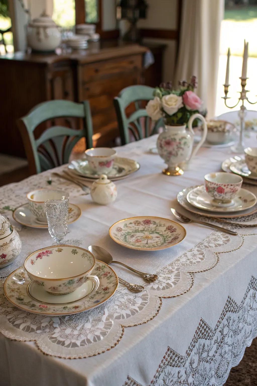 Victorian-themed tea party with lace and vintage decor.