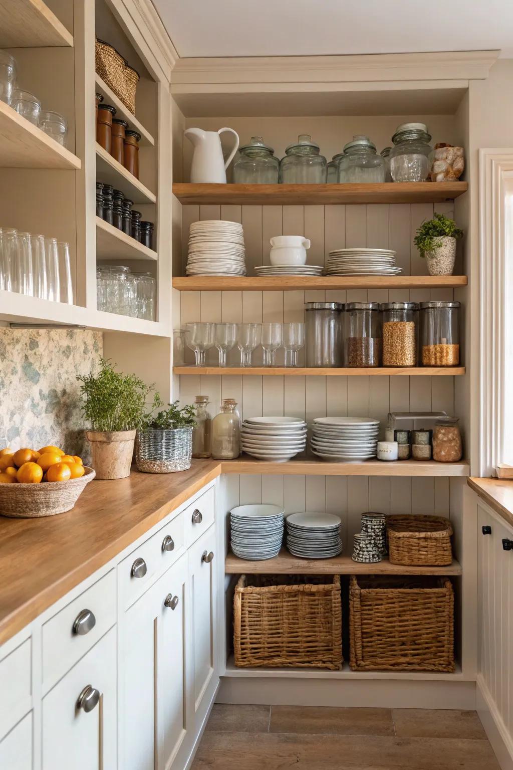 Open shelving adds both style and storage to any kitchen.