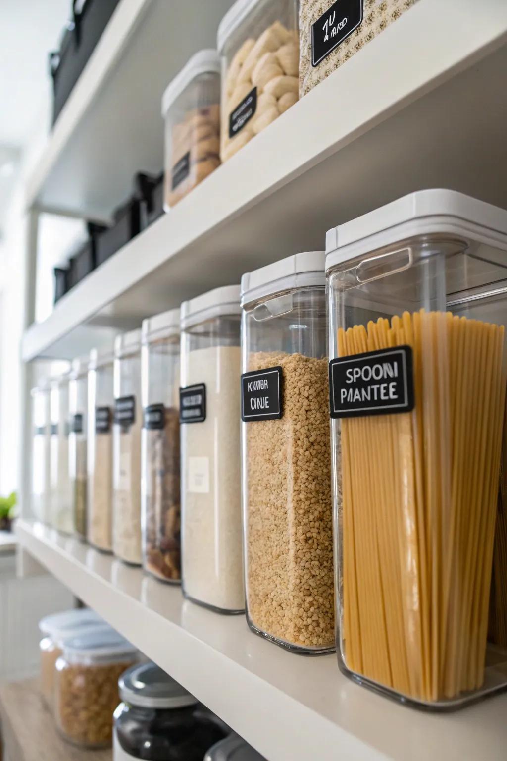 Organize your pantry with style using repurposed creamer containers.