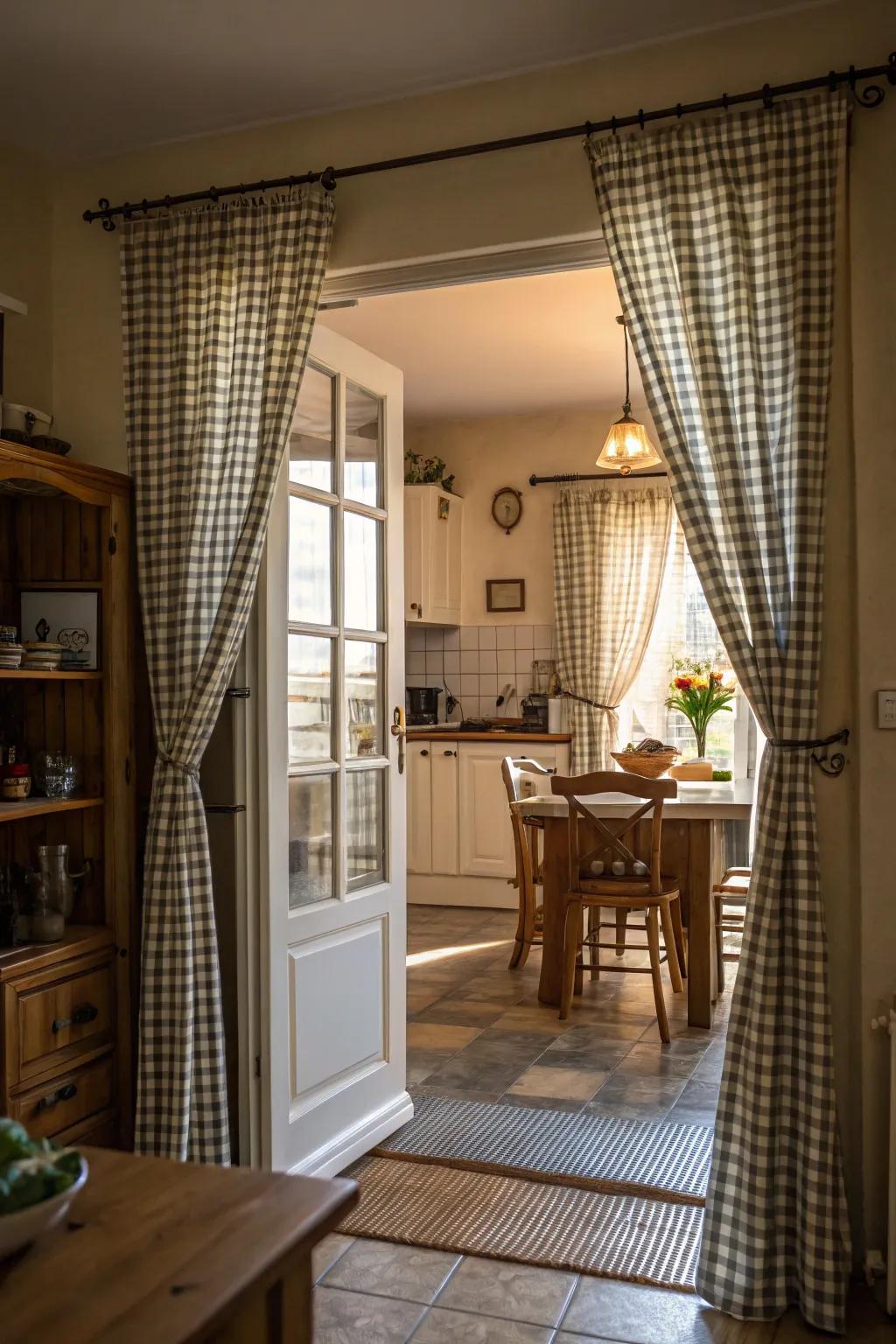 Gingham curtains add a charming cottage feel to any doorway.