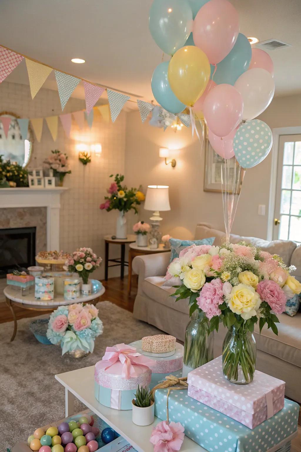 Cozy living room ready for a baby shower