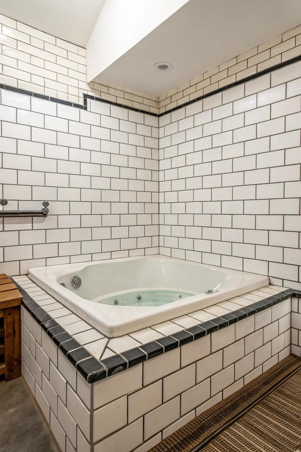 Subway tiles create a classic and timeless backdrop for your jacuzzi tub.