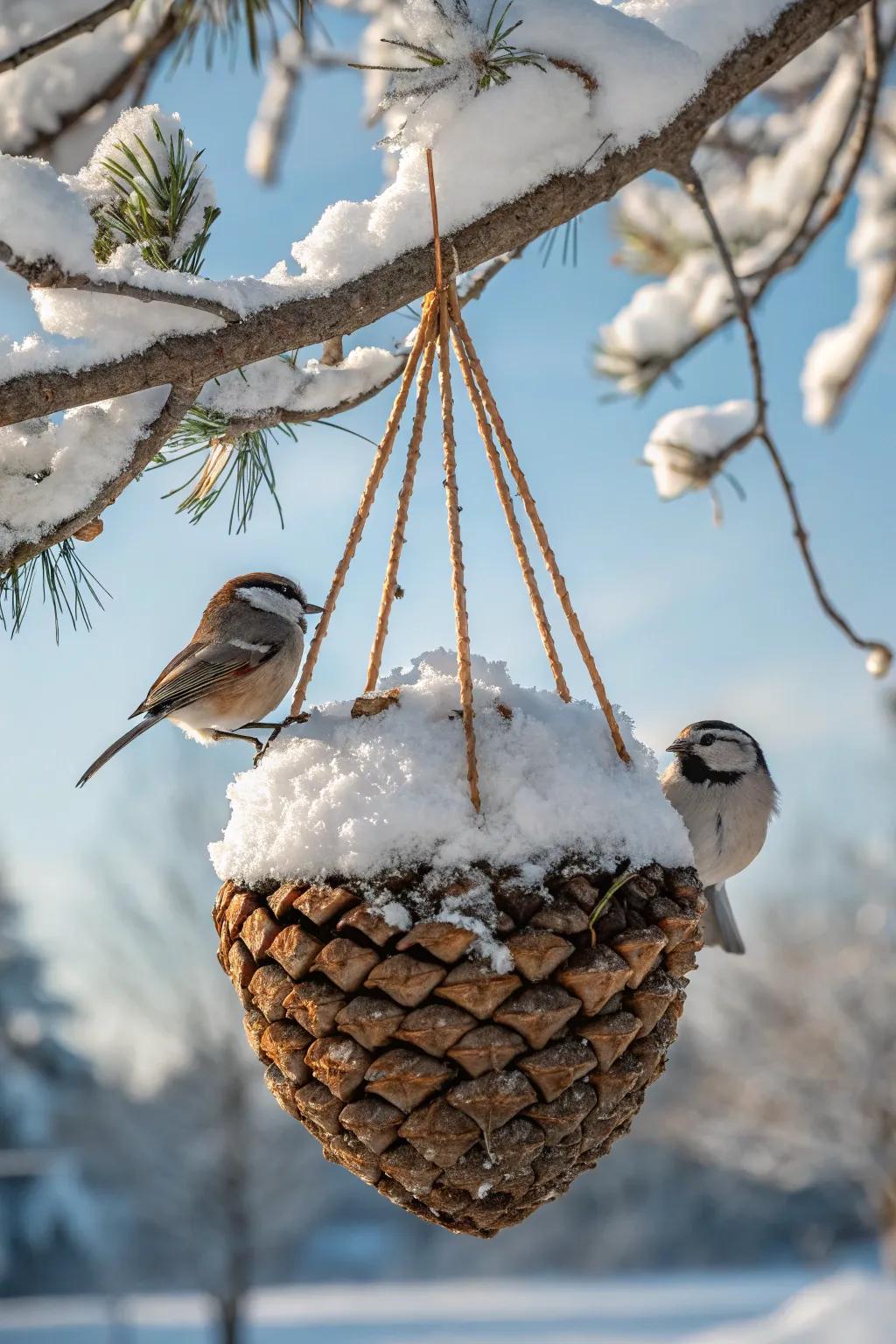 Create a cozy haven for birds with this simple pinecone bird feeder.