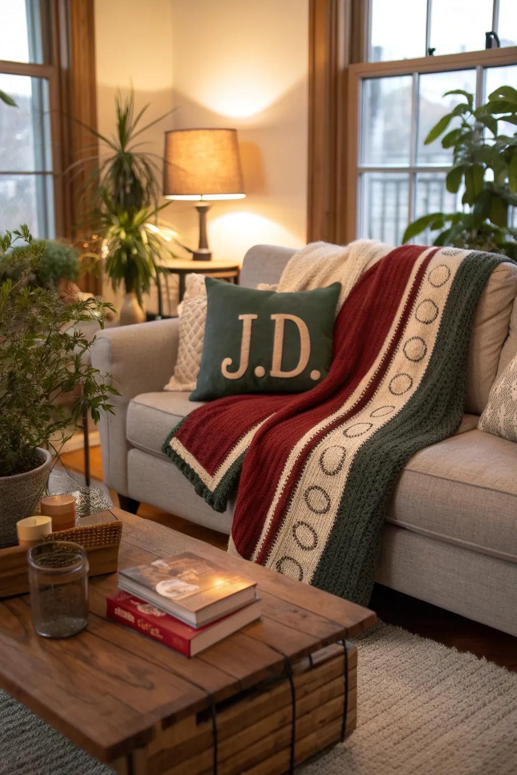 A personalized blanket adds warmth and style to any room.