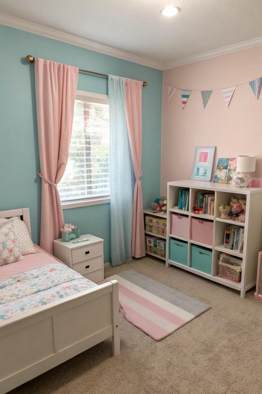 A soothing Bloxburg bedroom with a pastel palette that's both calming and versatile.