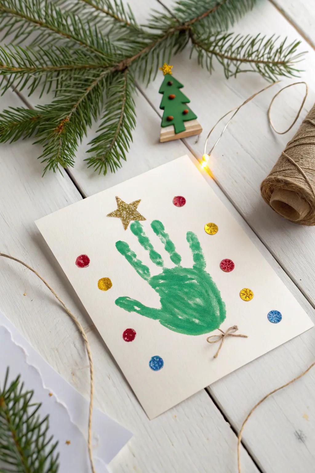 Capture the magic of the holidays with a handcrafted keepsake: a handprint Christmas tree card that grows more precious with each passing year.