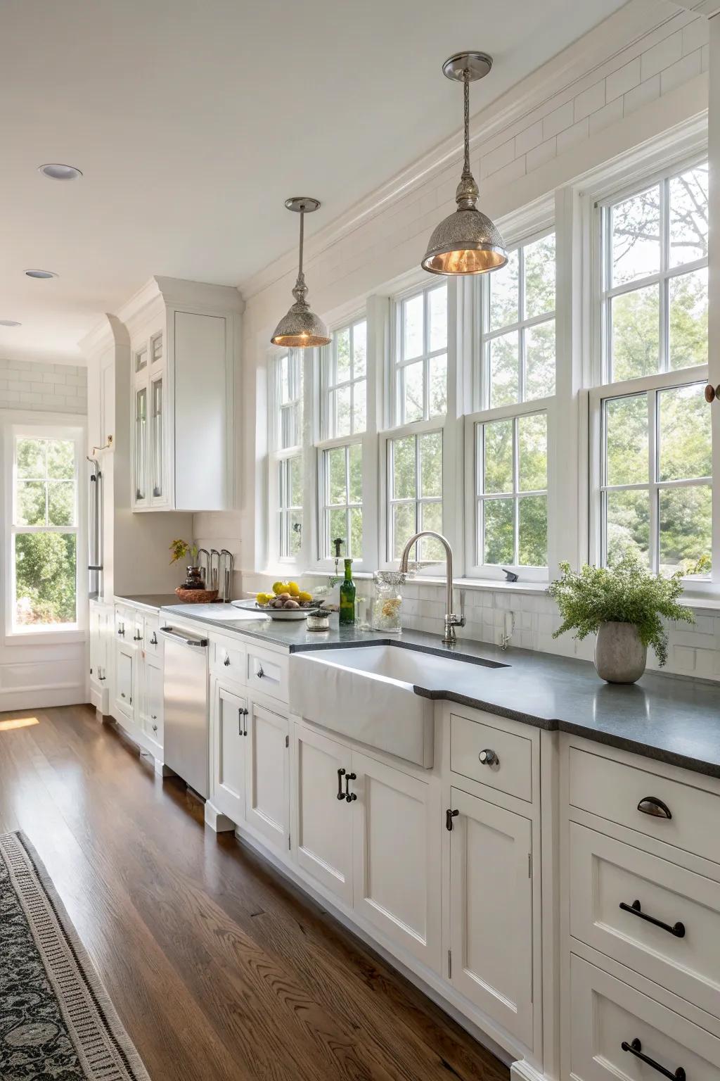 Timeless white cabinets make any kitchen feel spacious and inviting.