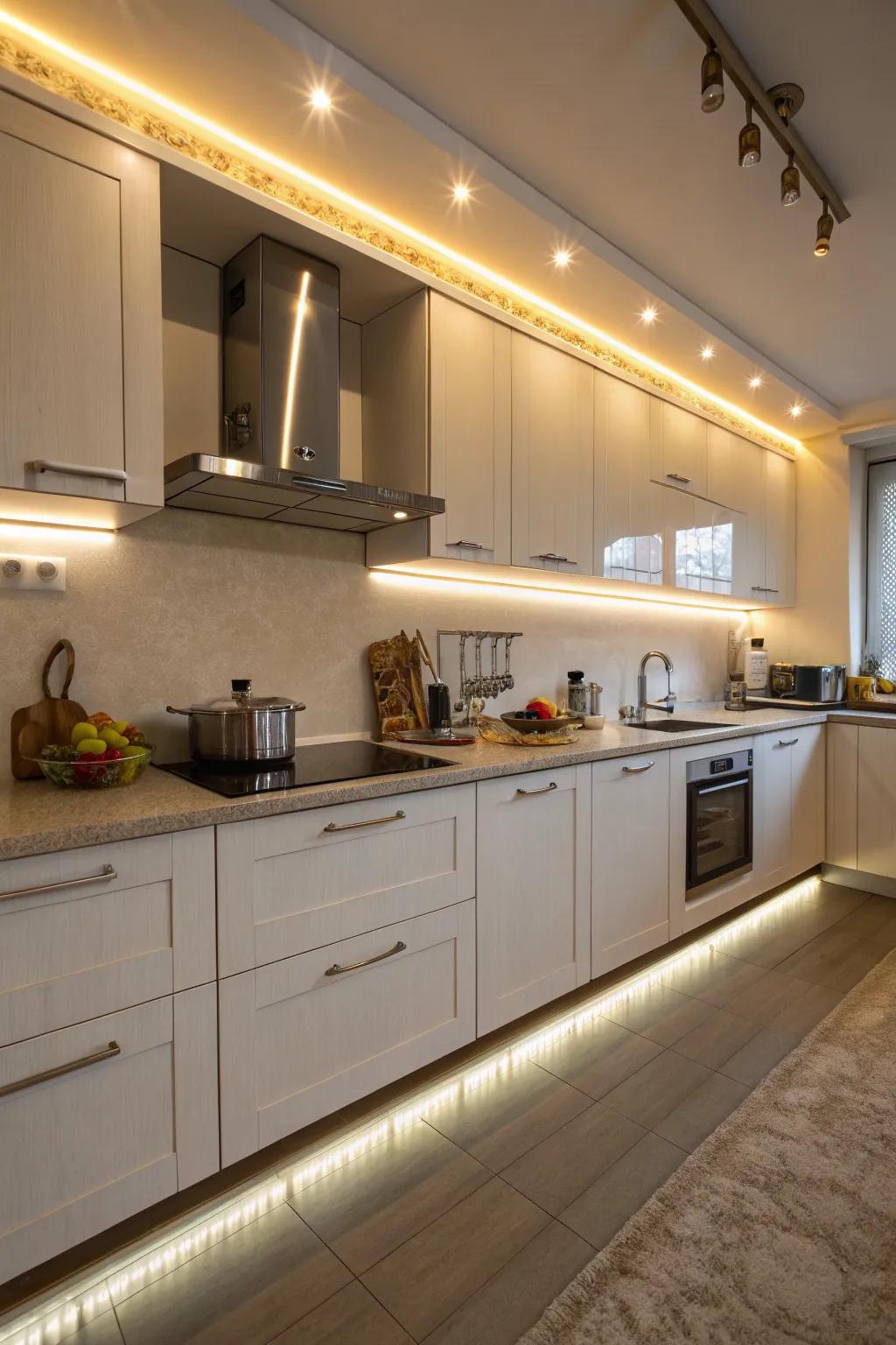 LED light strips under kitchen cabinets for a seamless and modern look.