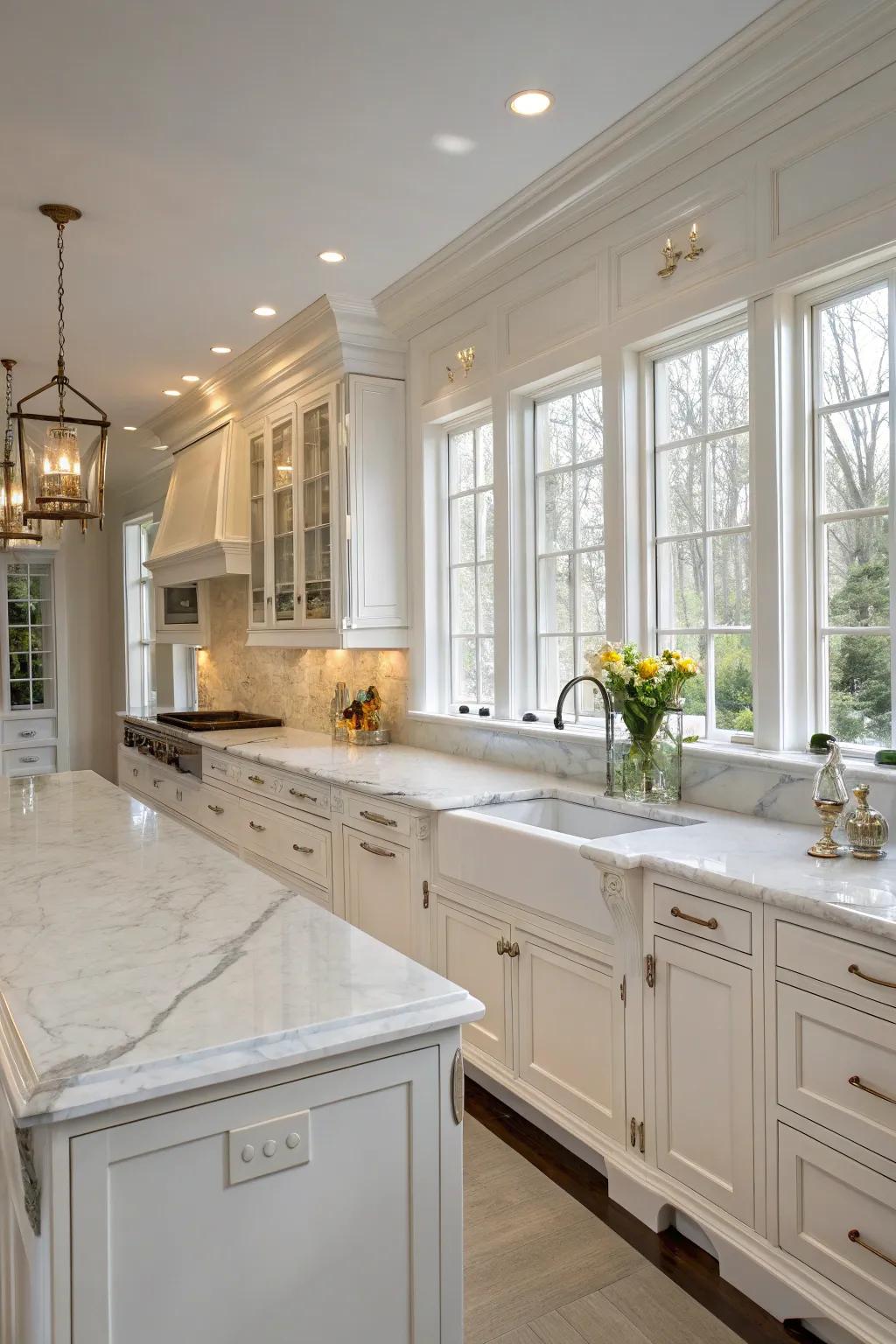 Marble countertops offer timeless elegance and unique veining.