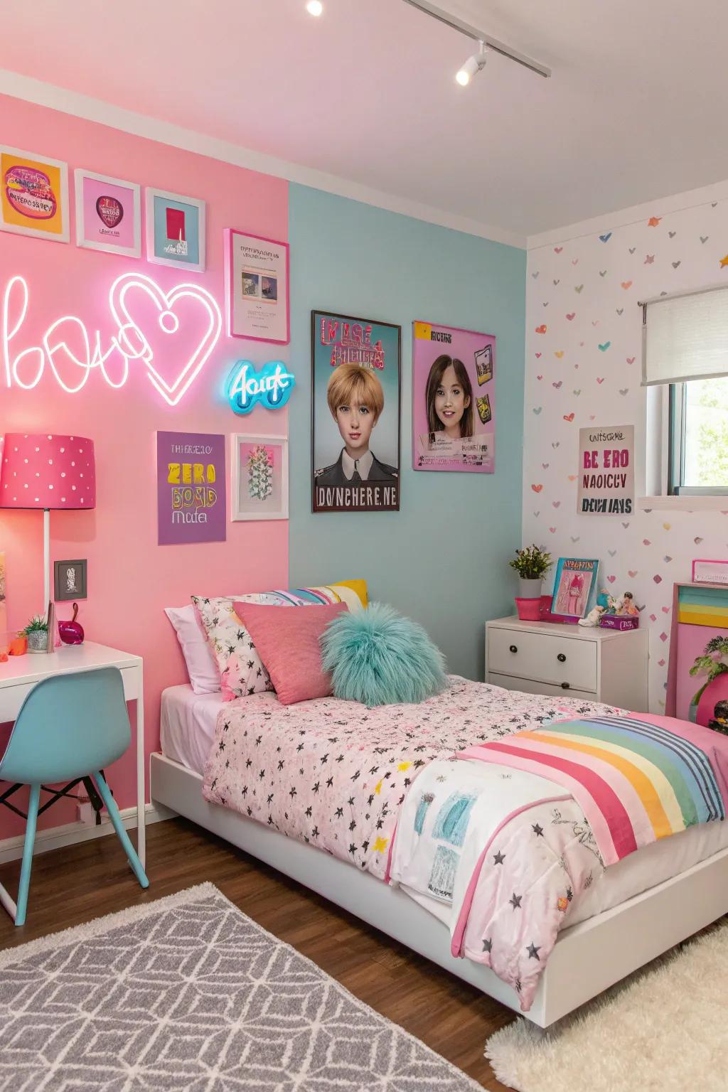 A color scheme sets the tone for your Kpop-themed room.