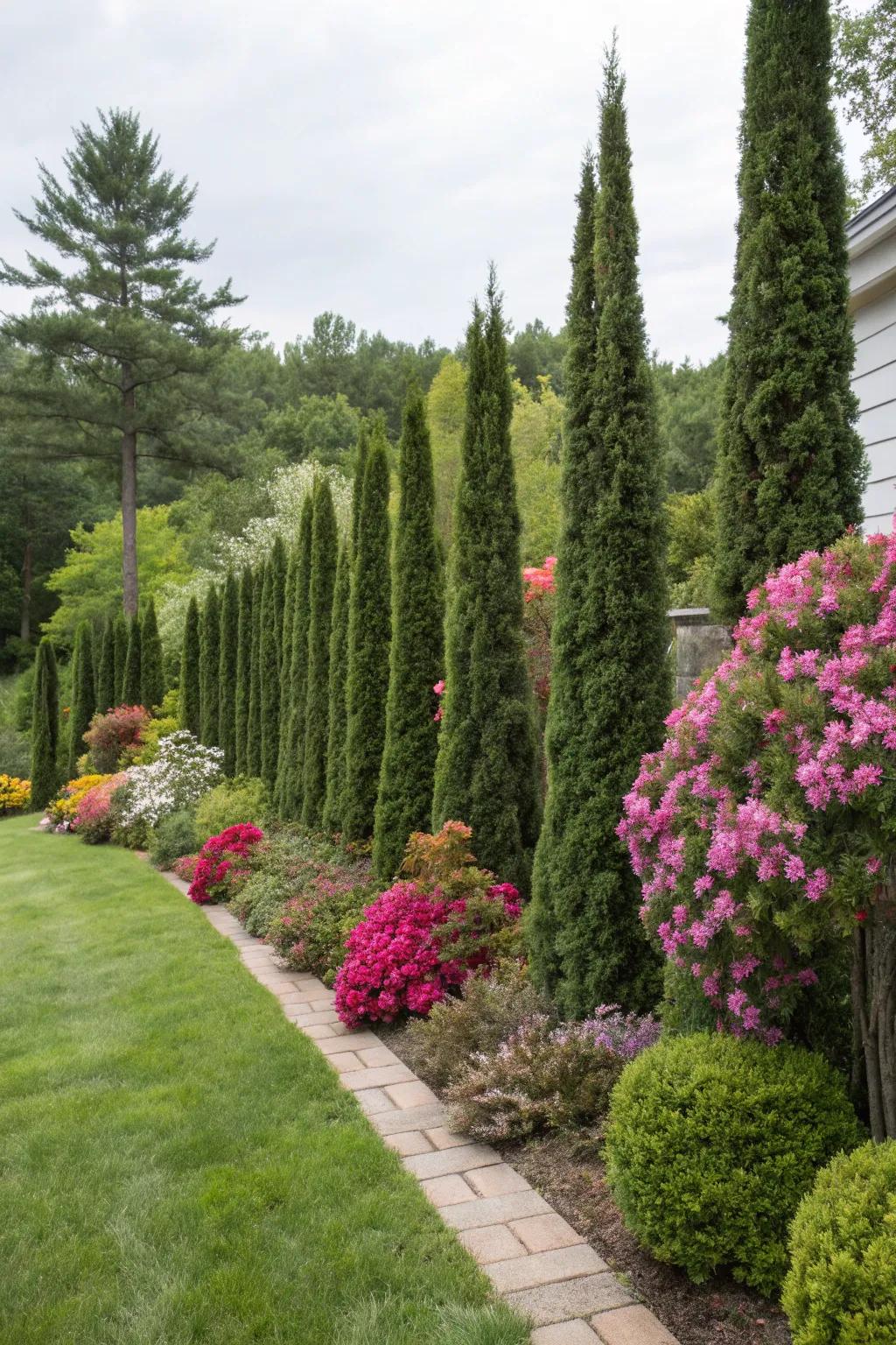 Arborvitae trees forming a beautiful and effective privacy screen.