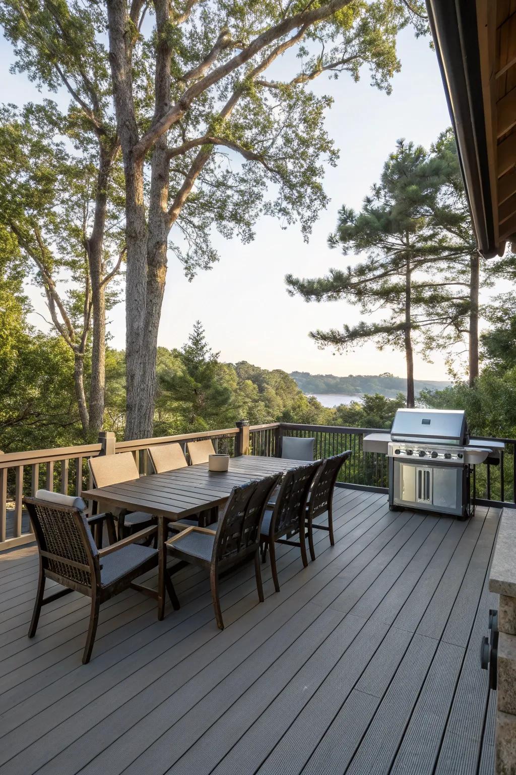 A spacious deck set up for family feasts and barbecues.