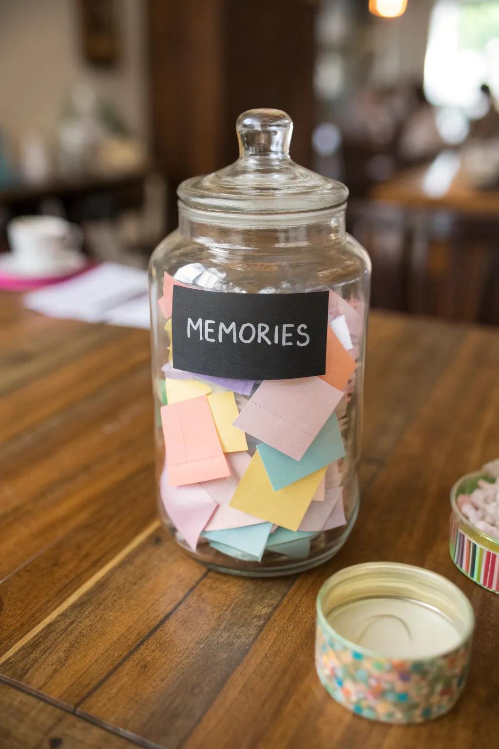 A memory jar filled with heartfelt notes from friends and family.