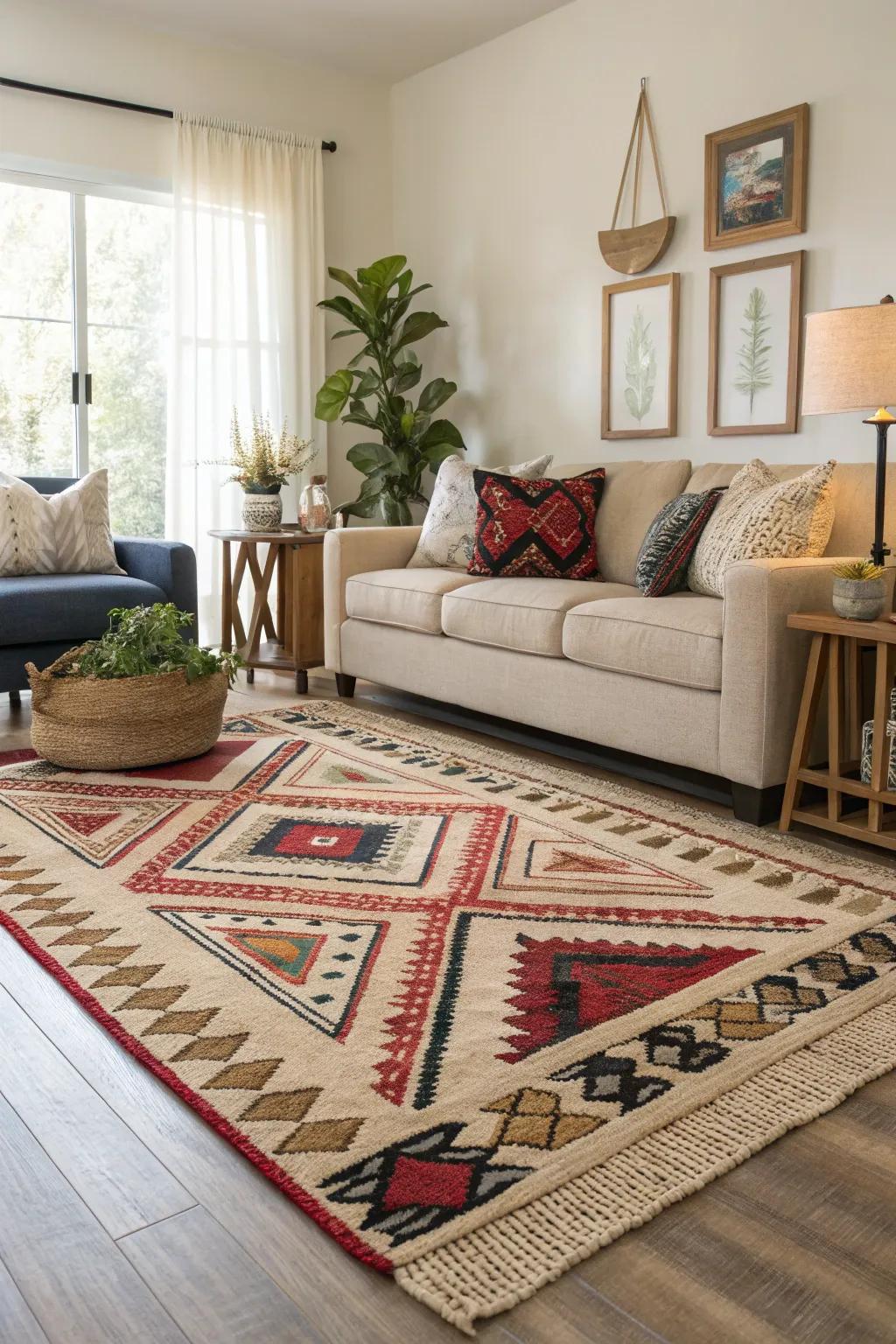 Bold patterns can transform a neutral base into a lively focal point.